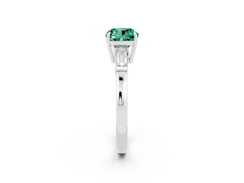 White gold Cushion Cut Cut Diamond Ring with Tapered Baguette Side Stones in Four-Prong Setting_2