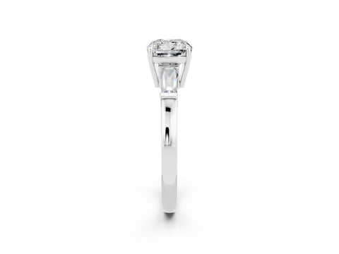 White gold Cushion Cut Cut Diamond Ring with Tapered Baguette Side Stones in Four-Prong Setting_2