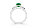 White gold Cushion Cut Cut Diamond Ring with Tapered Baguette Side Stones in Four-Prong Setting_3