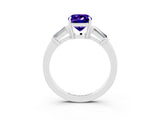 White gold Cushion Cut Cut Diamond Ring with Tapered Baguette Side Stones in Four-Prong Setting_3