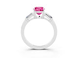 White gold Cushion Cut Cut Diamond Ring with Tapered Baguette Side Stones in Four-Prong Setting_3