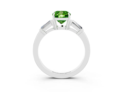 White gold Cushion Cut Cut Diamond Ring with Tapered Baguette Side Stones in Four-Prong Setting_3