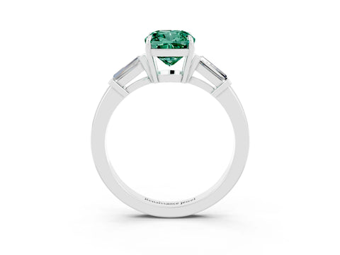 White gold Cushion Cut Cut Diamond Ring with Tapered Baguette Side Stones in Four-Prong Setting_3