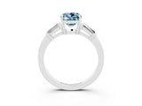 White gold Cushion Cut Cut Diamond Ring with Tapered Baguette Side Stones in Four-Prong Setting_3