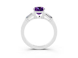 White gold Cushion Cut Cut Diamond Ring with Tapered Baguette Side Stones in Four-Prong Setting_3