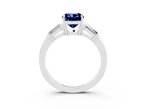 White gold Cushion Cut Cut Diamond Ring with Tapered Baguette Side Stones in Four-Prong Setting_3