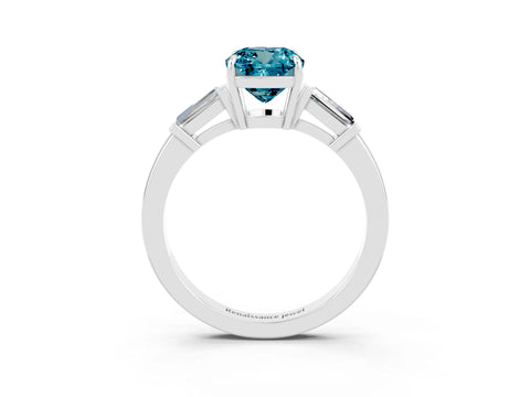White gold Cushion Cut Cut Diamond Ring with Tapered Baguette Side Stones in Four-Prong Setting_3