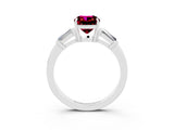 White gold Cushion Cut Cut Diamond Ring with Tapered Baguette Side Stones in Four-Prong Setting_3
