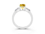 White gold Cushion Cut Cut Diamond Ring with Tapered Baguette Side Stones in Four-Prong Setting_3