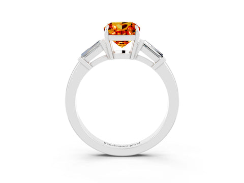 White gold Cushion Cut Cut Diamond Ring with Tapered Baguette Side Stones in Four-Prong Setting_3