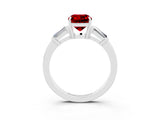 White gold Cushion Cut Cut Diamond Ring with Tapered Baguette Side Stones in Four-Prong Setting_3
