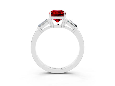 White gold Cushion Cut Cut Diamond Ring with Tapered Baguette Side Stones in Four-Prong Setting_3