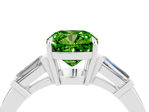 White gold Cushion Cut Cut Diamond Ring with Tapered Baguette Side Stones in Four-Prong Setting_4