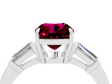 White gold Cushion Cut Cut Diamond Ring with Tapered Baguette Side Stones in Four-Prong Setting_4