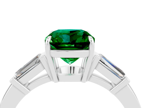 White gold Cushion Cut Cut Diamond Ring with Tapered Baguette Side Stones in Four-Prong Setting_4