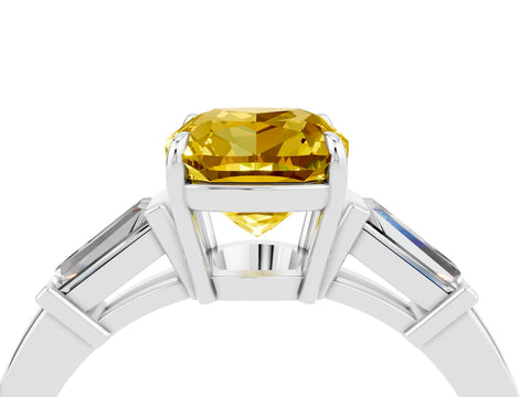 White gold Cushion Cut Cut Diamond Ring with Tapered Baguette Side Stones in Four-Prong Setting_4