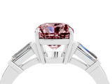 White gold Cushion Cut Cut Diamond Ring with Tapered Baguette Side Stones in Four-Prong Setting_4