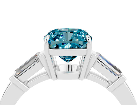 White gold Cushion Cut Cut Diamond Ring with Tapered Baguette Side Stones in Four-Prong Setting_4
