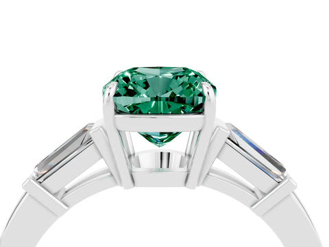 White gold Cushion Cut Cut Diamond Ring with Tapered Baguette Side Stones in Four-Prong Setting_4