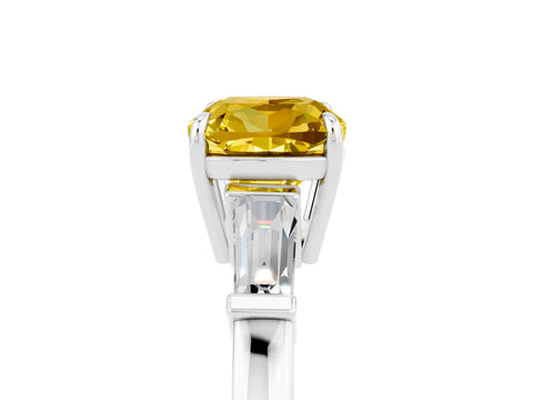 White gold Cushion Cut Cut Diamond Ring with Tapered Baguette Side Stones in Four-Prong Setting_5