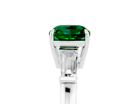 White gold Cushion Cut Cut Diamond Ring with Tapered Baguette Side Stones in Four-Prong Setting_5