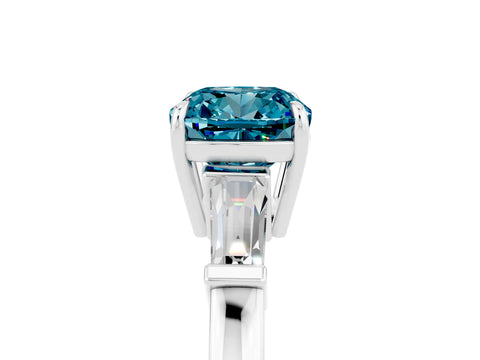 White gold Cushion Cut Cut Diamond Ring with Tapered Baguette Side Stones in Four-Prong Setting_5
