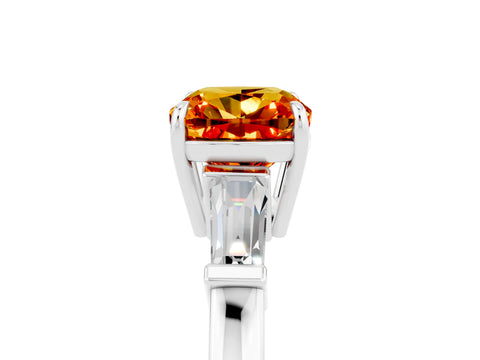 White gold Cushion Cut Cut Diamond Ring with Tapered Baguette Side Stones in Four-Prong Setting_5