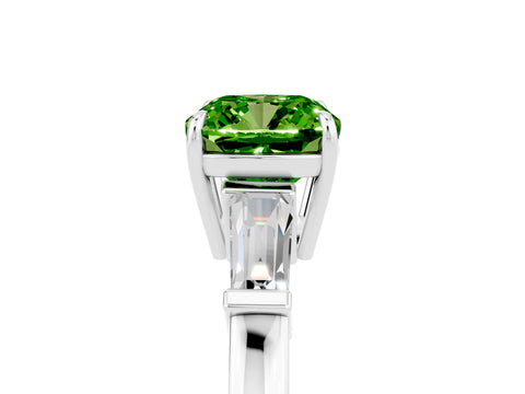 White gold Cushion Cut Cut Diamond Ring with Tapered Baguette Side Stones in Four-Prong Setting_5
