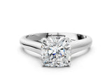 White gold Cushion Cut Cut Diamond Solitaire Engagement Ring with Tapered Plain Band and Four-Prong Setting_191