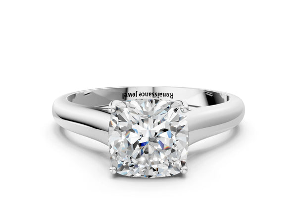 White gold Princess Cut Diamond Solitaire Engagement Ring with Tapered Plain Band and Four-Prong Setting