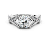 White gold Cushion Cut Cut Diamond Twisted Band with Milgrain Pave Setting and Four-Prong Setting_18