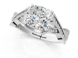 White gold Cushion Cut Cut Diamond Twisted Band with Milgrain Pave Setting and Four-Prong Setting_19