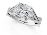 White gold Cushion Cut Cut Diamond Twisted Band with Milgrain Pave Setting and Four-Prong Setting_19