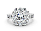 White gold Cushion Cut Cut Halo Diamond Pavé Engagement Ring with Milgrain Detailing_213