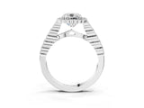 White gold Cushion Cut Cut Halo Pavé Solitaire Ring with Milgrain Band_10