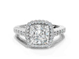 White gold Cushion Cut Cut Halo Pavé Solitaire Ring with Milgrain Band_7