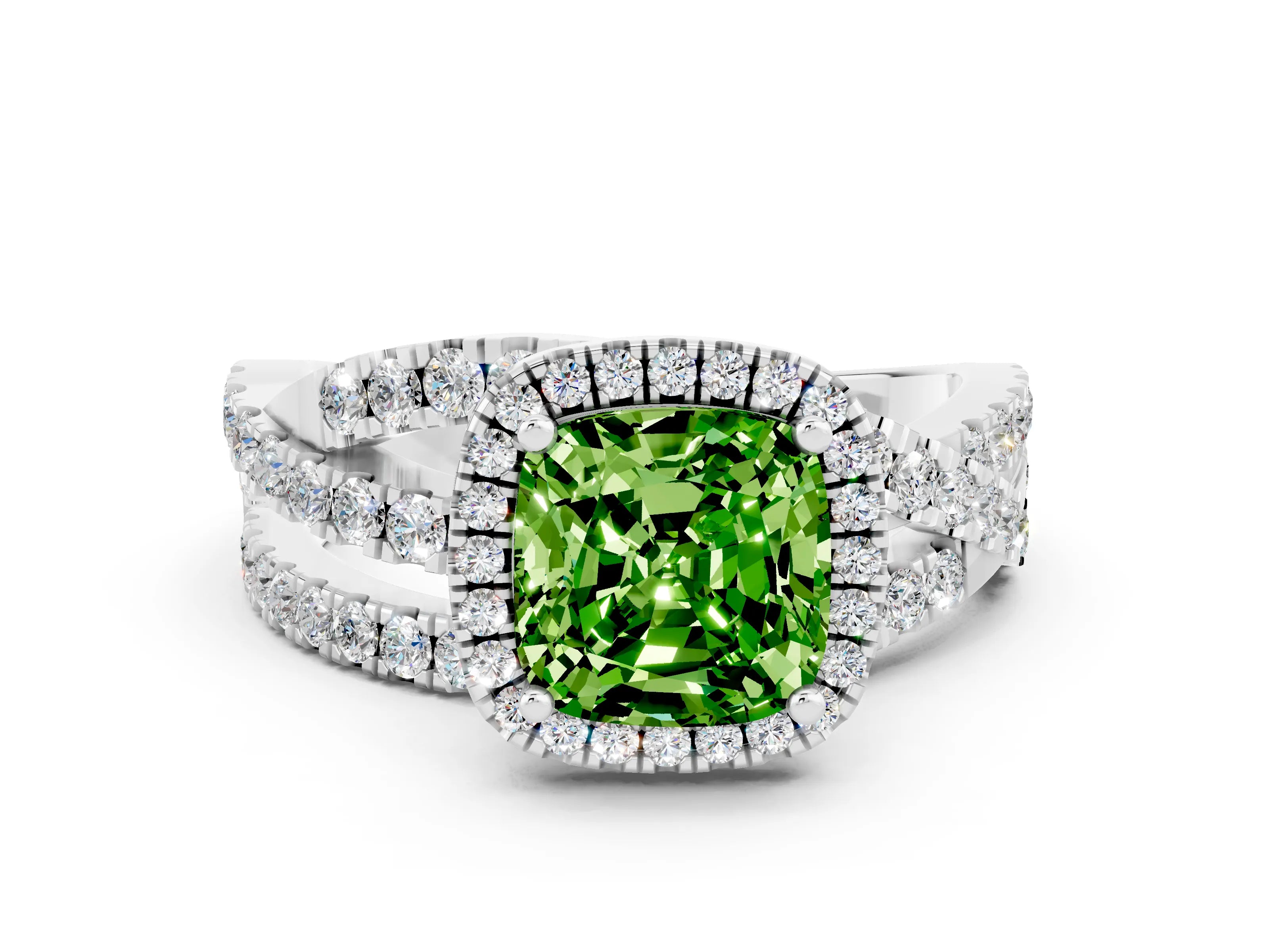 White gold Cushion Cut Cut Halo Split Shank Prong Setting Ring_12