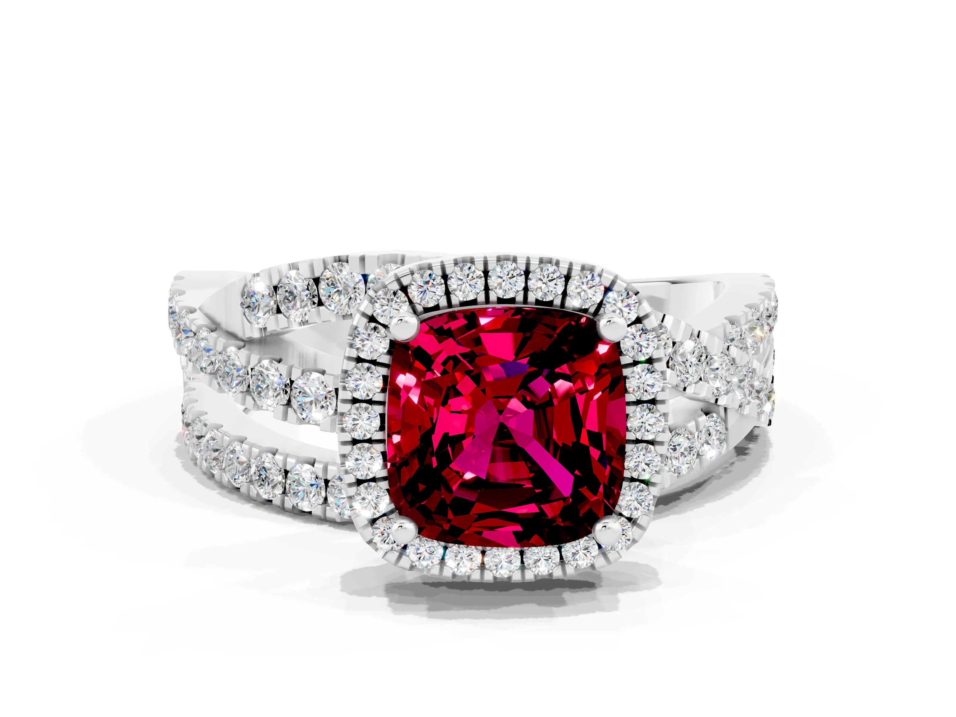 White gold Cushion Cut Cut Halo Split Shank Prong Setting Ring_12