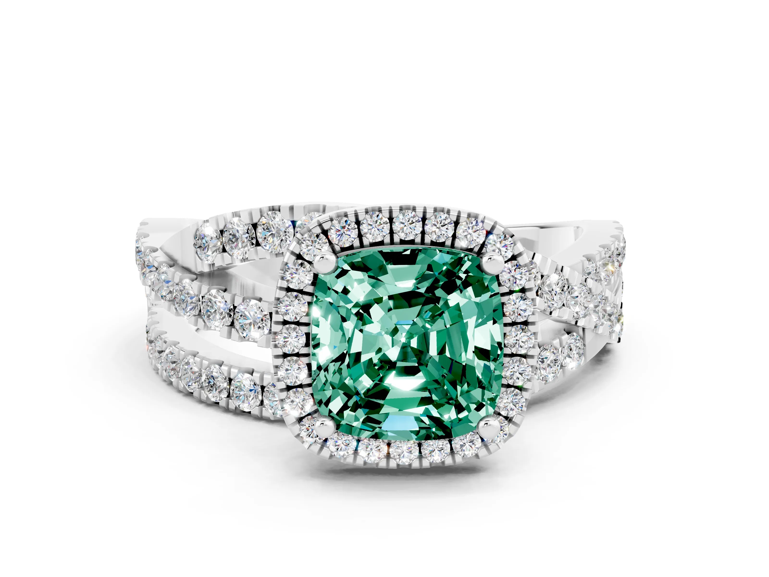 White gold Cushion Cut Cut Halo Split Shank Prong Setting Ring_12