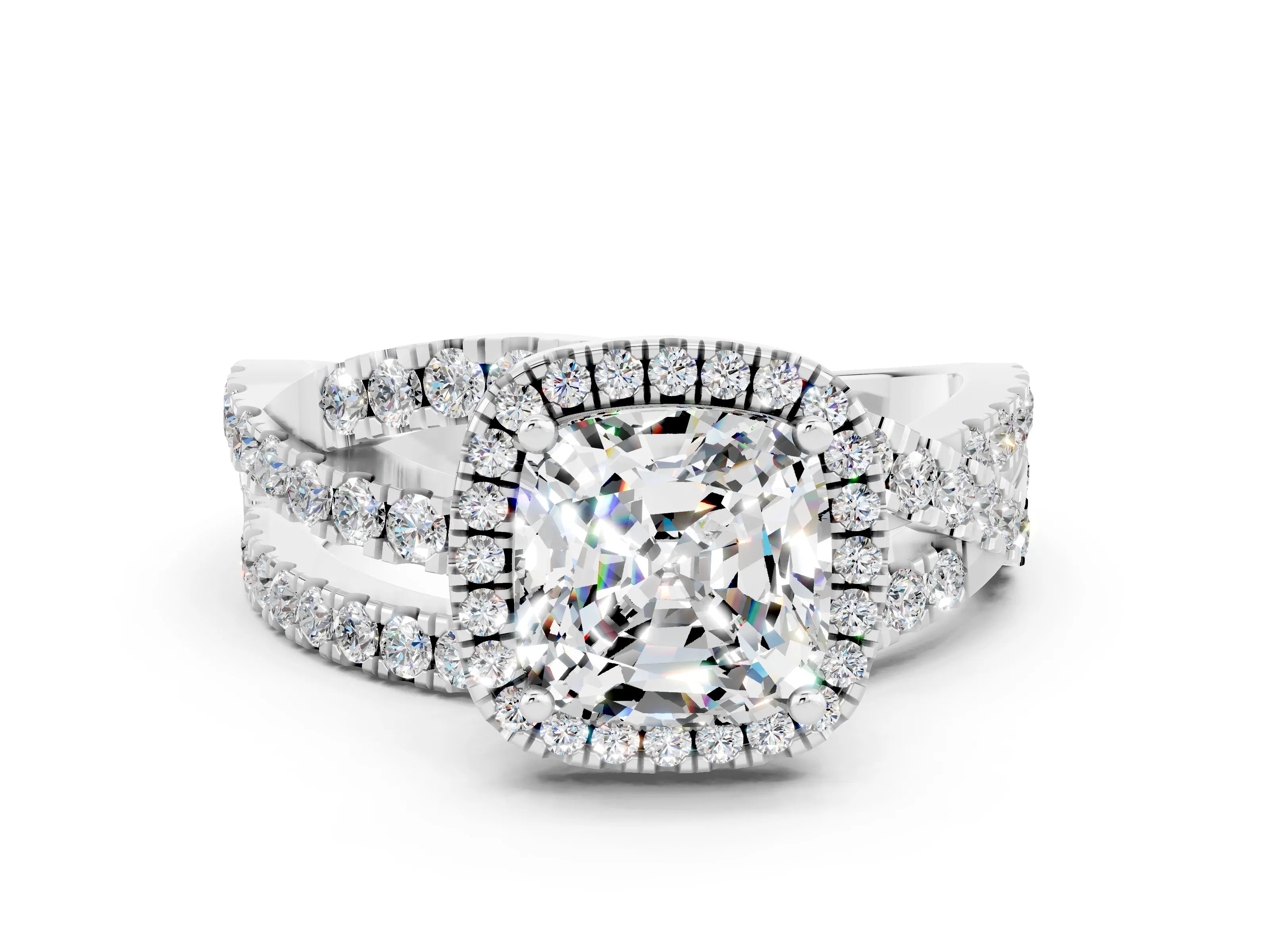 White gold Cushion Cut Cut Halo Split Shank Prong Setting Ring_12
