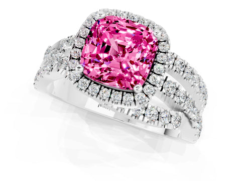 White gold Cushion Cut Cut Halo Split Shank Prong Setting Ring_13