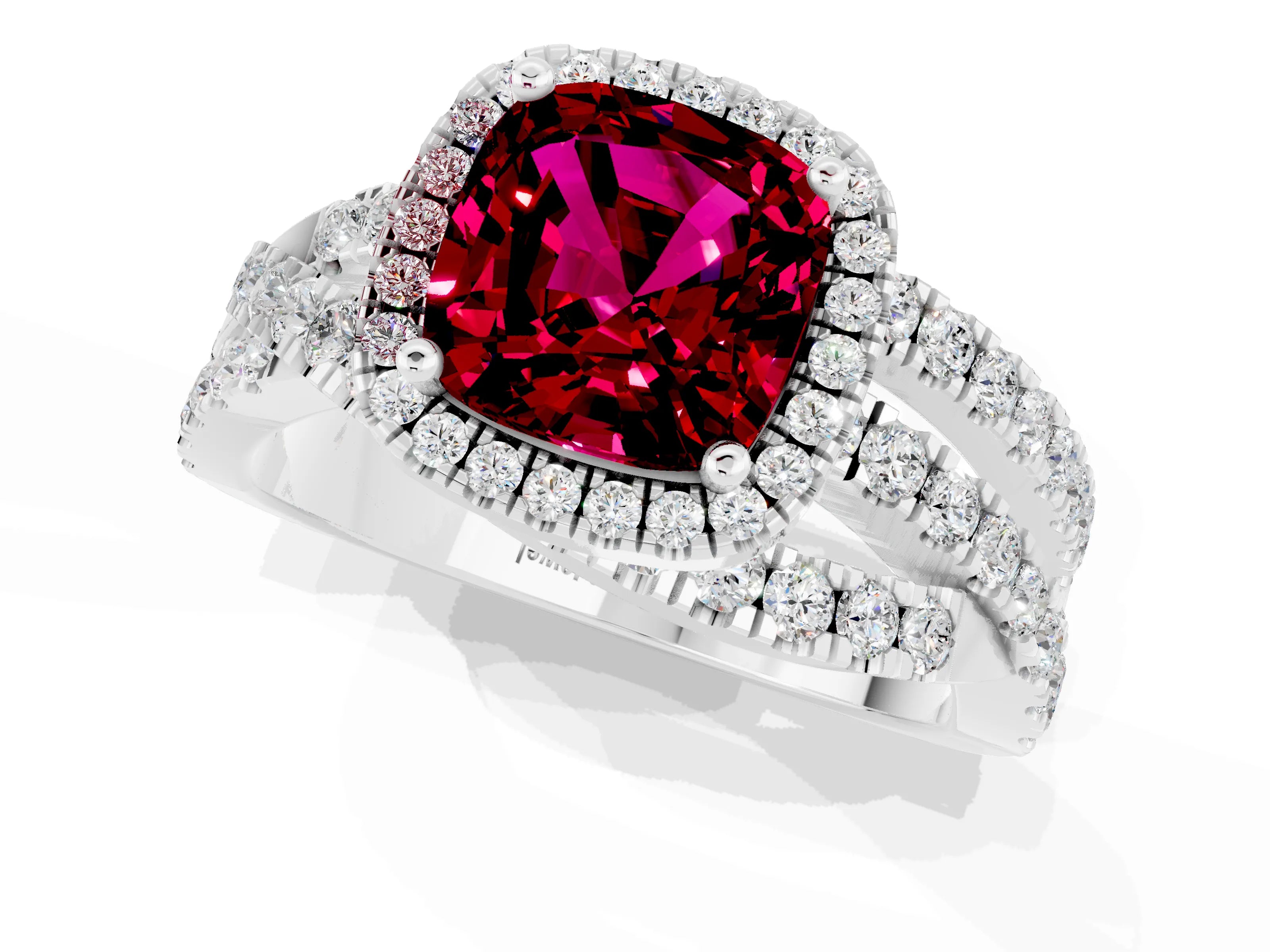 White gold Cushion Cut Cut Halo Split Shank Prong Setting Ring_13