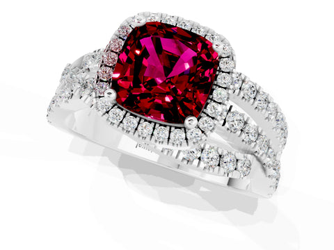 White gold Cushion Cut Cut Halo Split Shank Prong Setting Ring_13