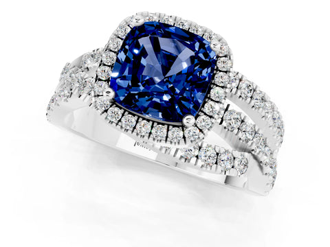 White gold Cushion Cut Cut Halo Split Shank Prong Setting Ring_13