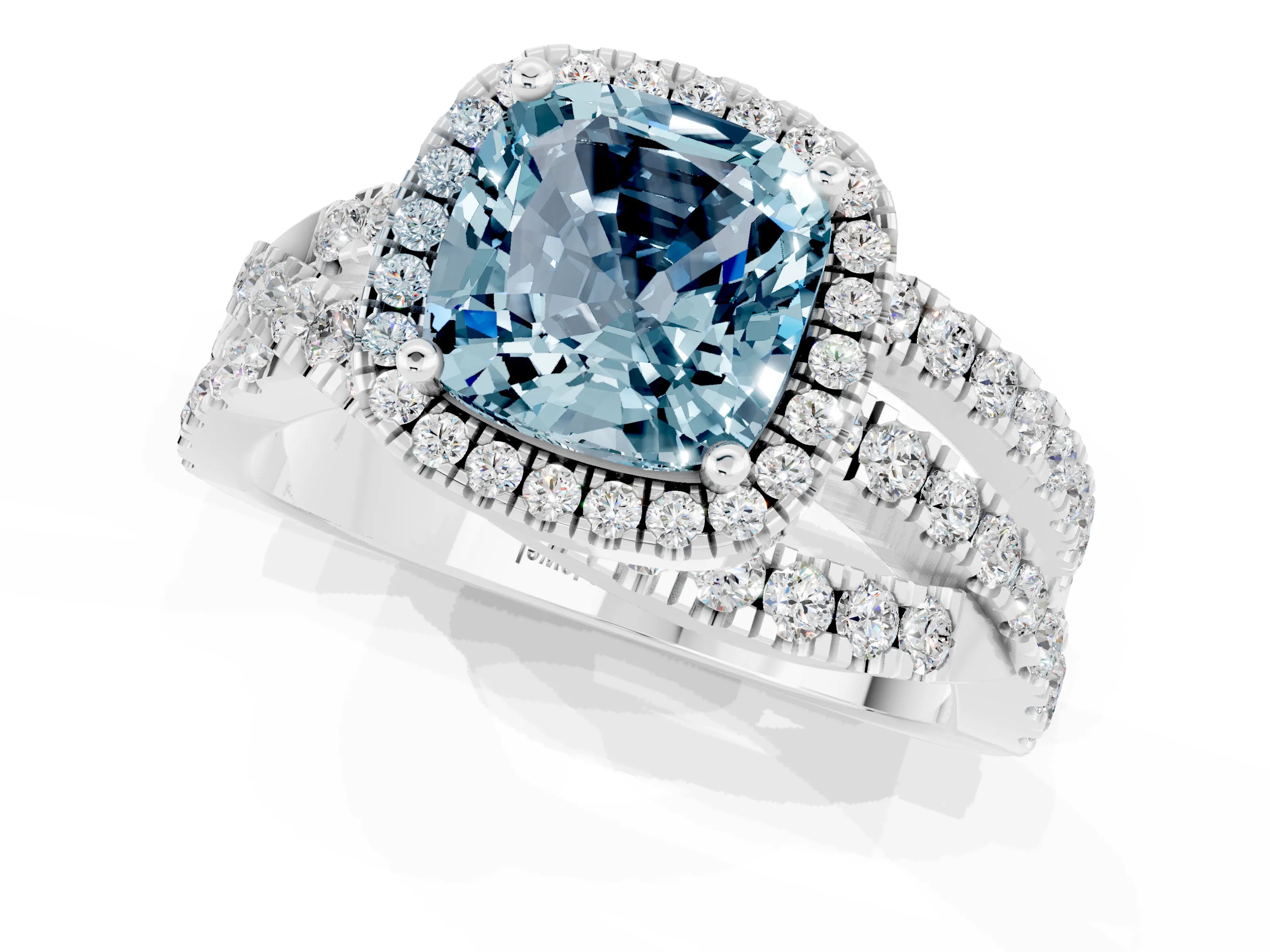 White gold Cushion Cut Cut Halo Split Shank Prong Setting Ring_13