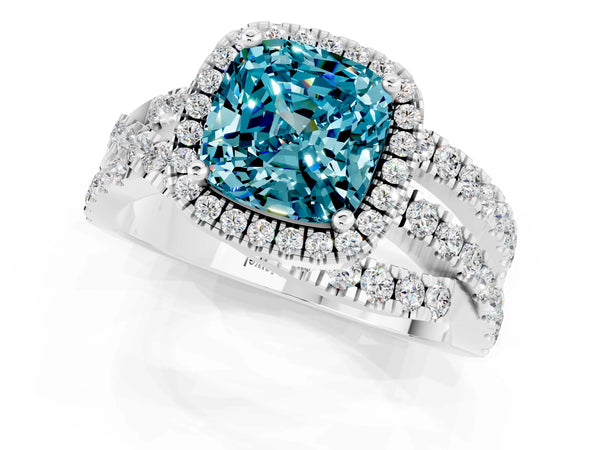 Silver Cushion Cut Cut Halo Split Shank Prong Setting Ring