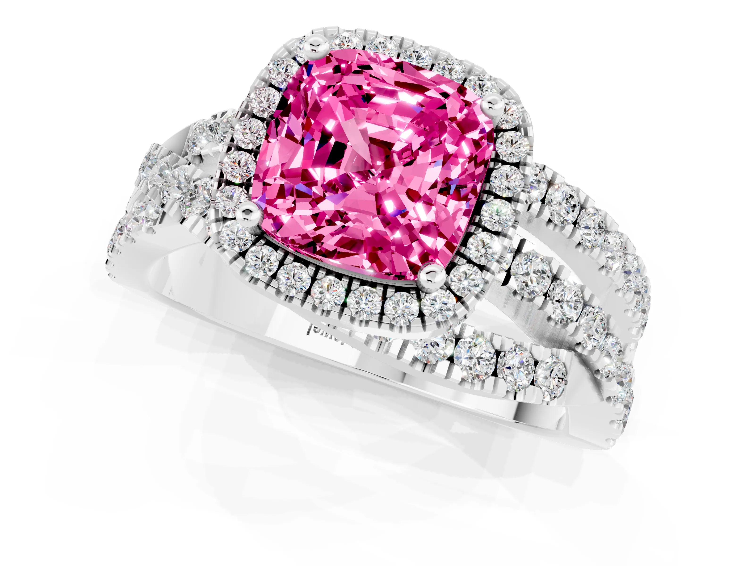 White gold Cushion Cut Cut Halo Split Shank Prong Setting Ring_13