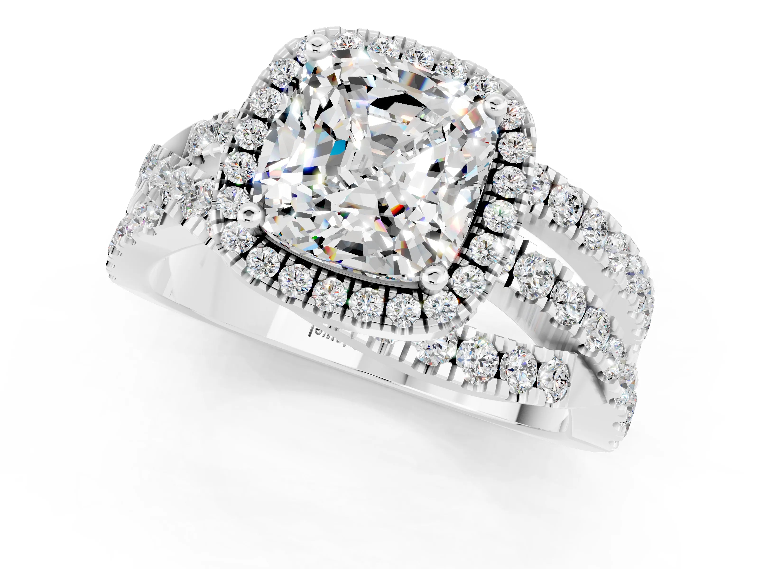 White gold Cushion Cut Cut Halo Split Shank Prong Setting Ring_13