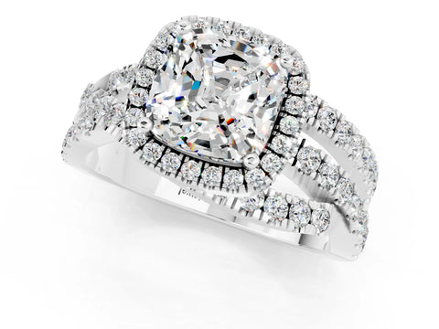 White gold Cushion Cut Cut Halo Split Shank Prong Setting Ring_13