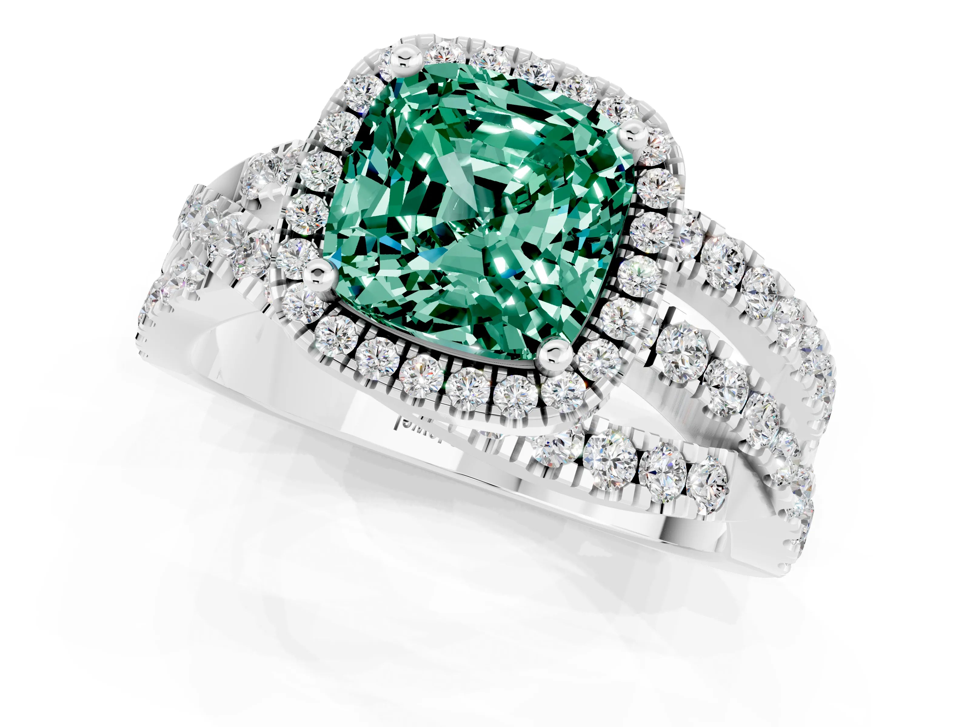 White gold Cushion Cut Cut Halo Split Shank Prong Setting Ring_13